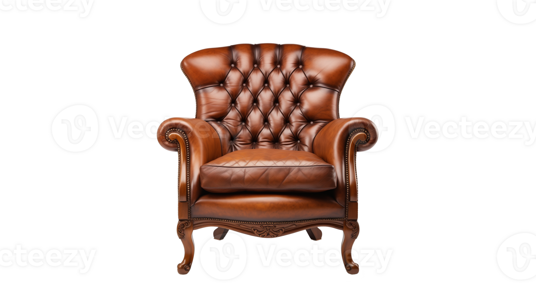 Vintage arm chair cut out. Leather retro armchair on transparent background png
