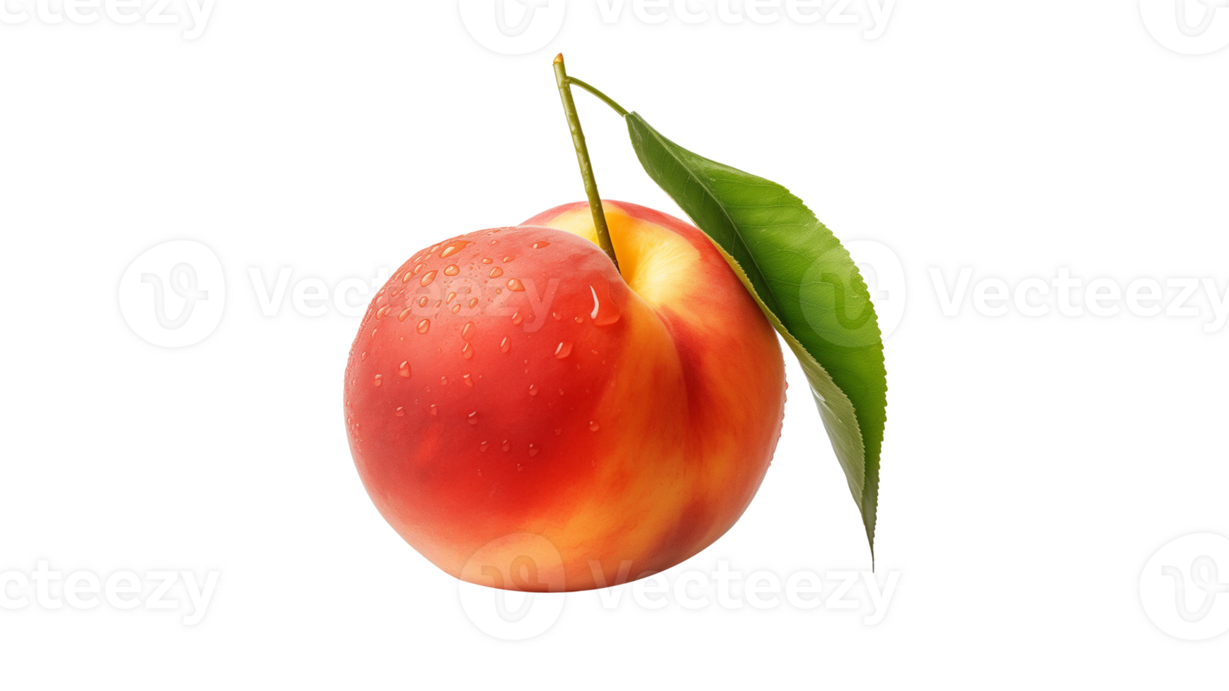 Isolated peach fruit with leaf cut out. Whole peach fruit on transparent background png