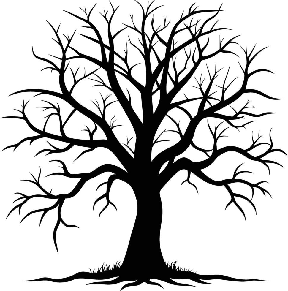 A black and white silhouette of a dead tree vector