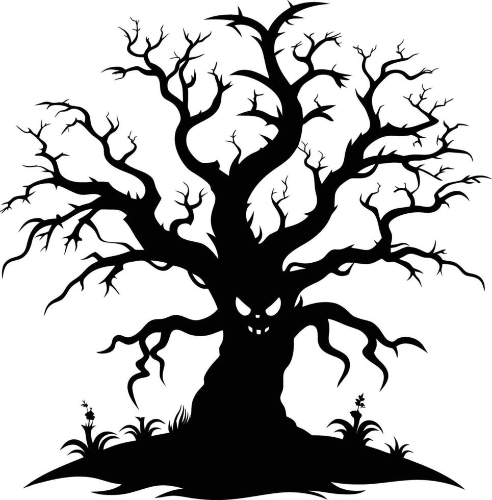 A haunting silhouette of a spooky tree vector