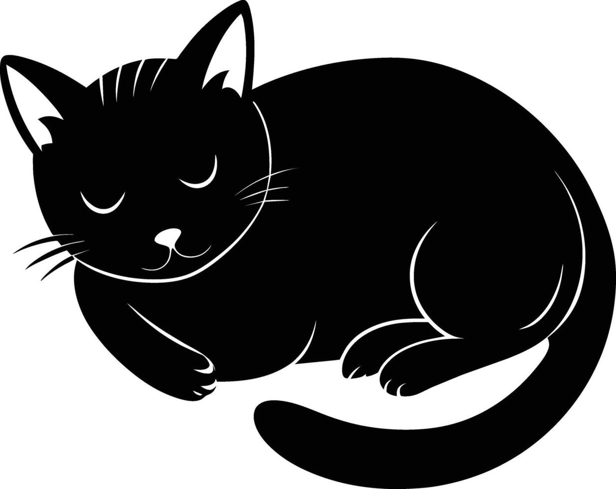 Silent serenity a graceful silhouette of a sleeping cat vector