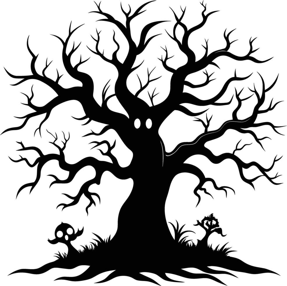 A haunting silhouette of a spooky tree vector