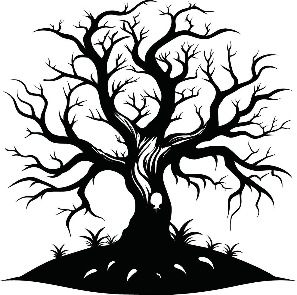 A haunting silhouette of a spooky tree vector