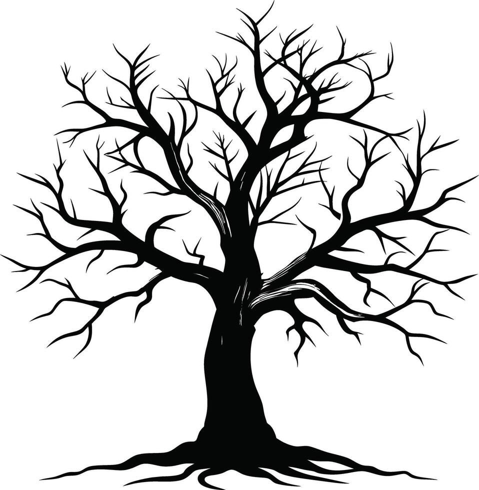 A black and white silhouette of a dead tree vector