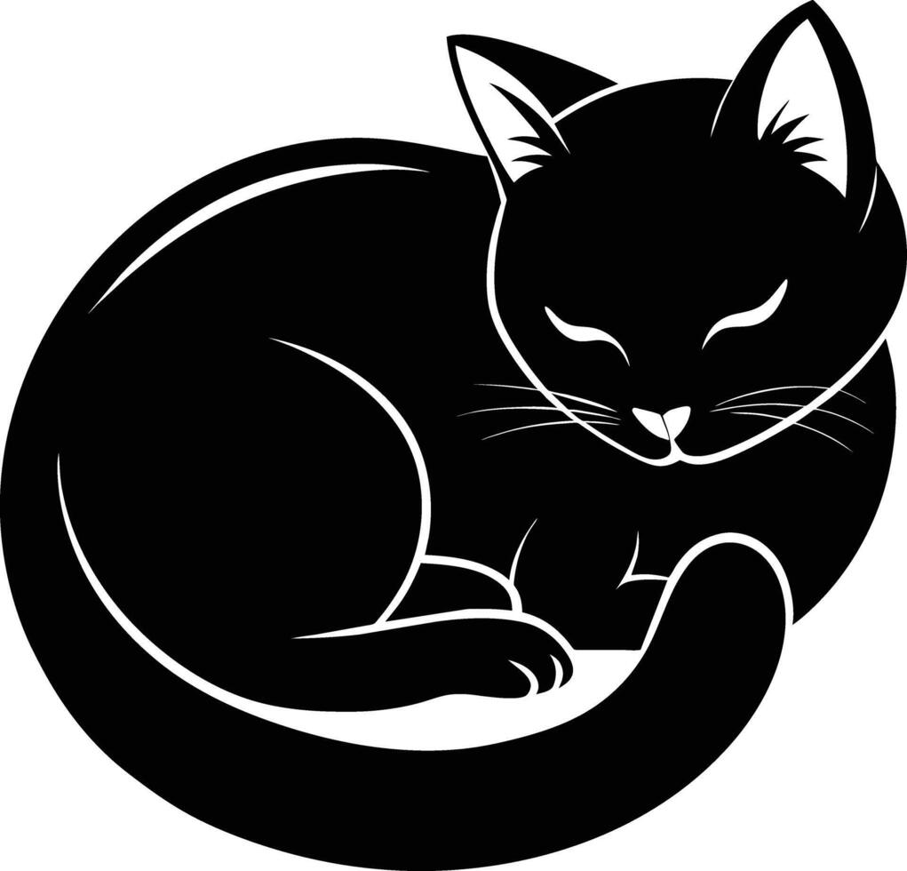 Silent serenity a graceful silhouette of a sleeping cat vector