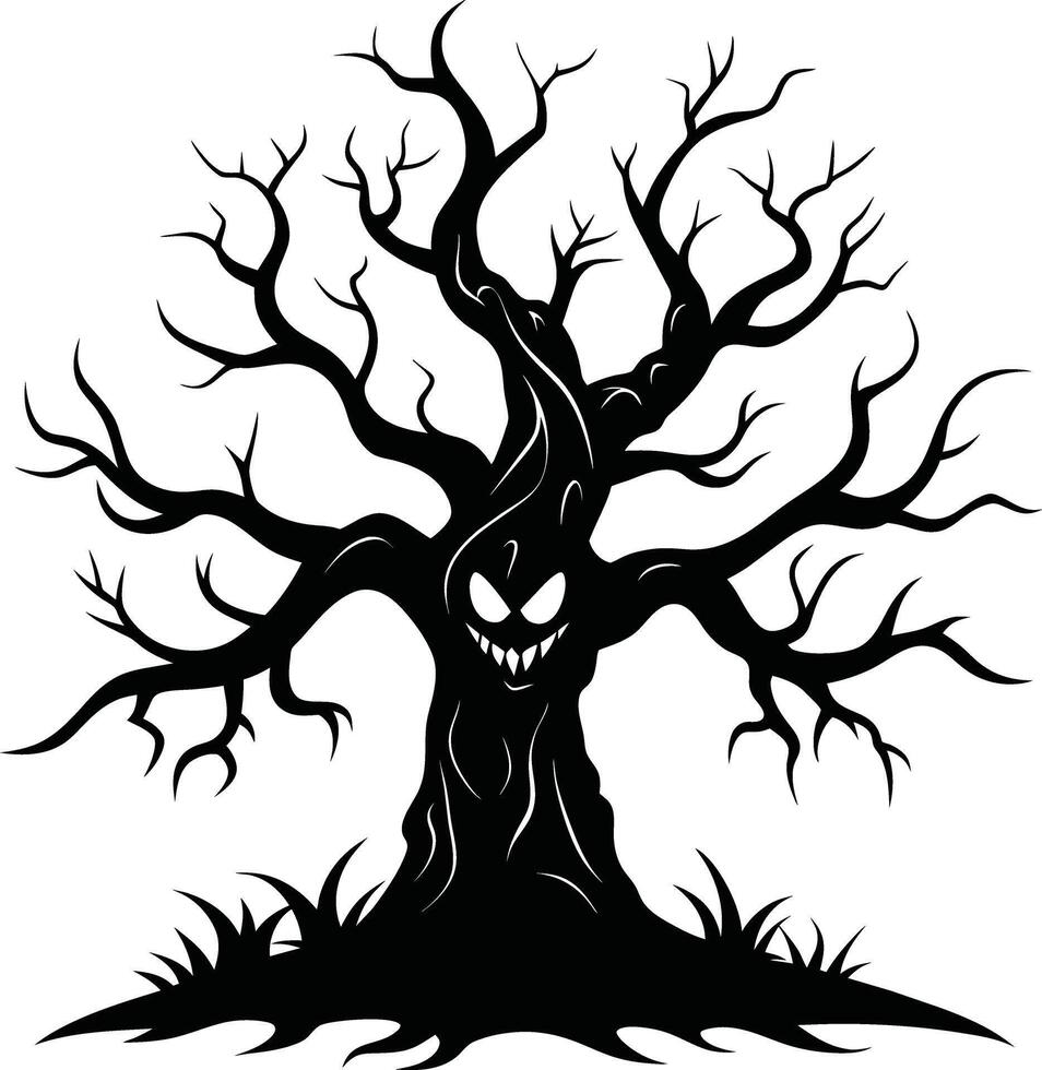 A haunting silhouette of a spooky tree vector