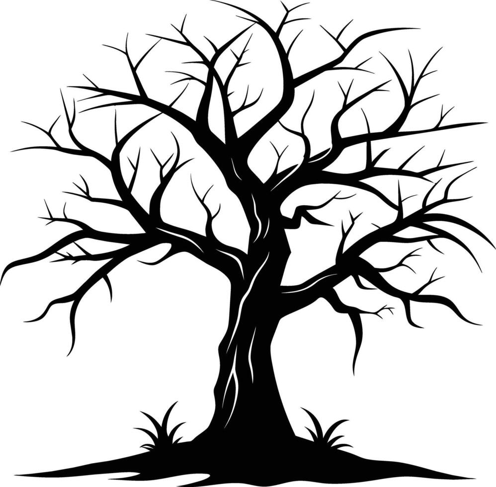 A black and white silhouette of a dead tree vector