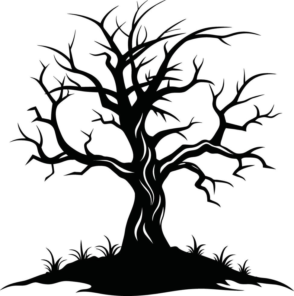 A black and white silhouette of a dead tree vector