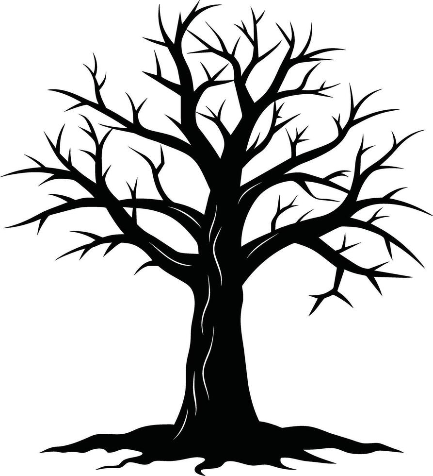 A black and white silhouette of a dead tree vector