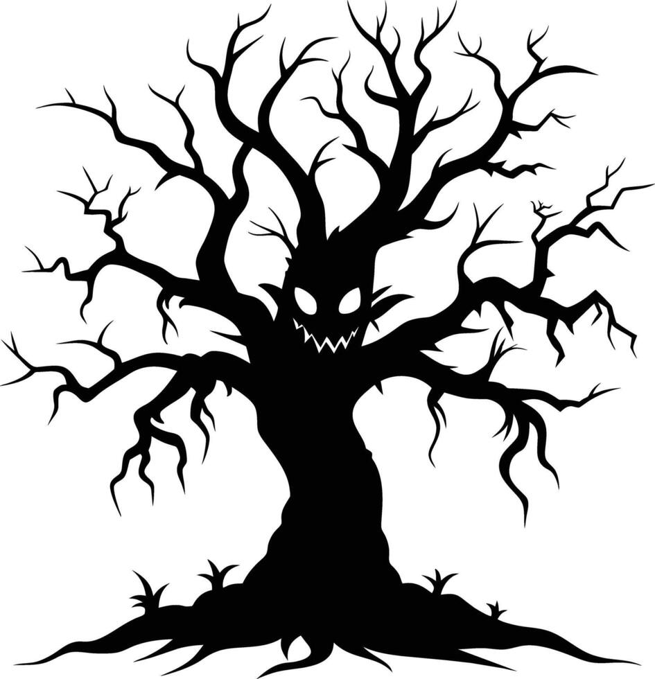 A haunting silhouette of a spooky tree vector