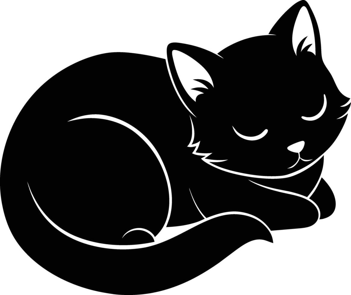 Silent serenity a graceful silhouette of a sleeping cat vector