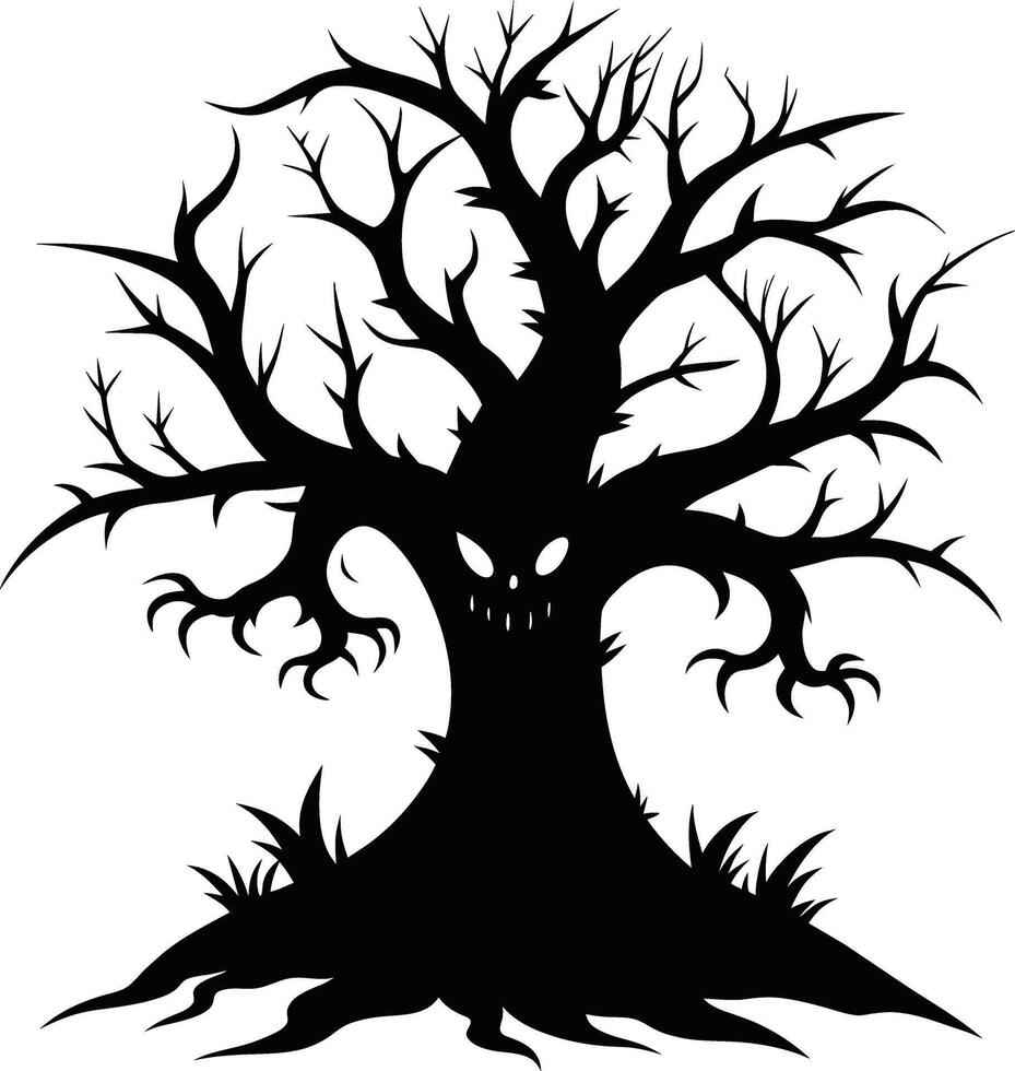 A haunting silhouette of a spooky tree vector