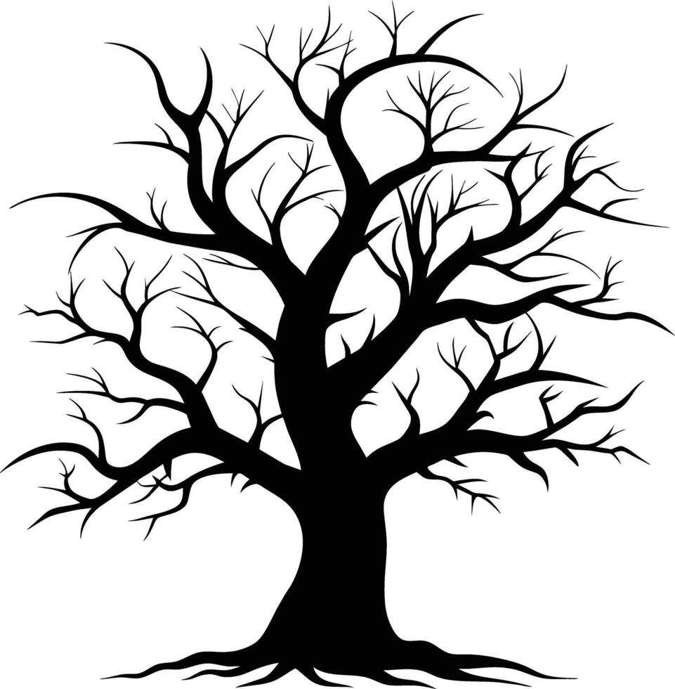 A black and white silhouette of a dead tree vector