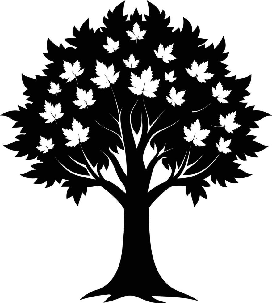 A black and white silhouette of a maple tree vector