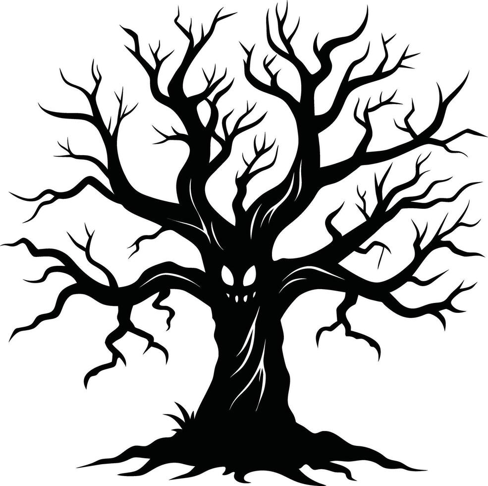 A haunting silhouette of a spooky tree vector