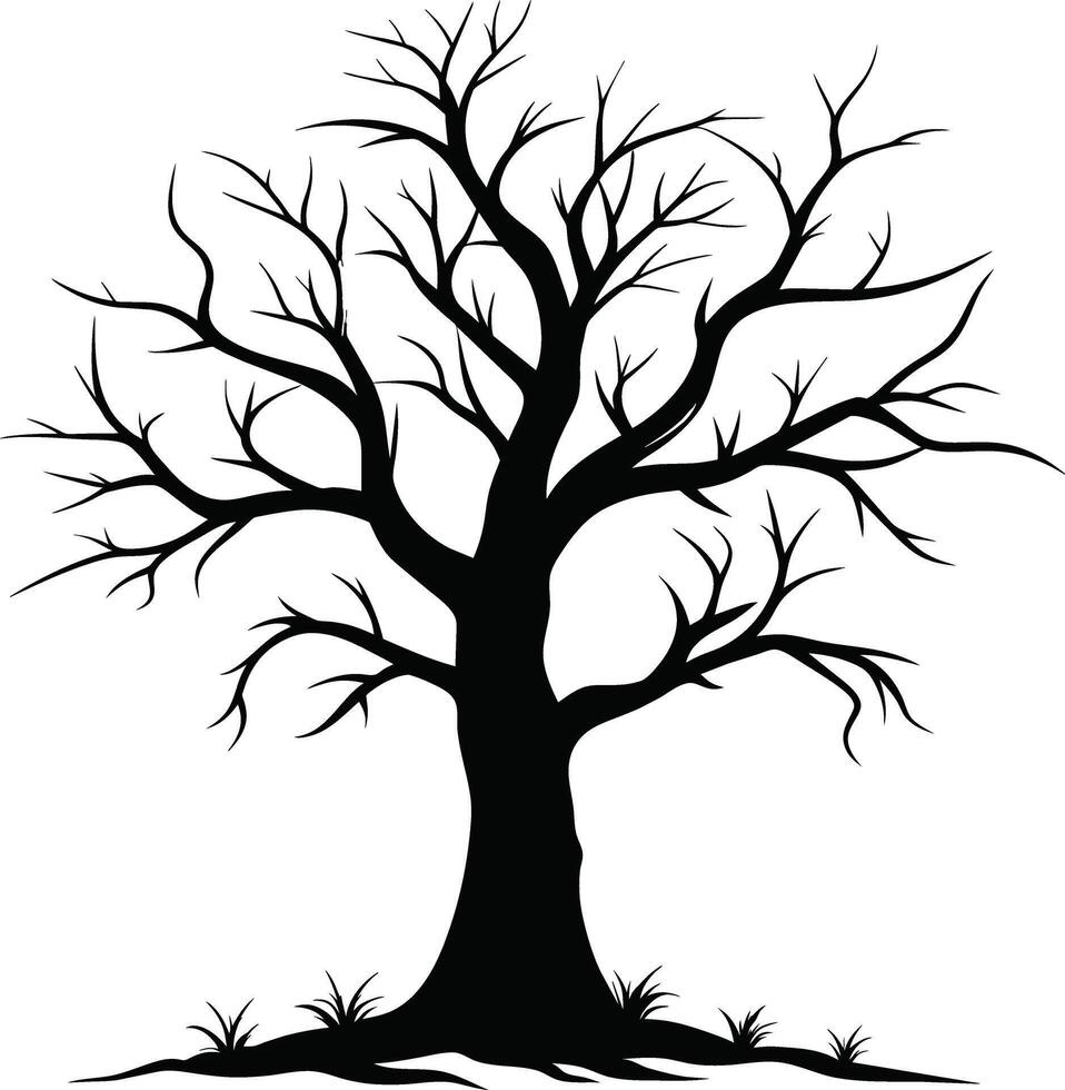A black and white silhouette of a dead tree vector