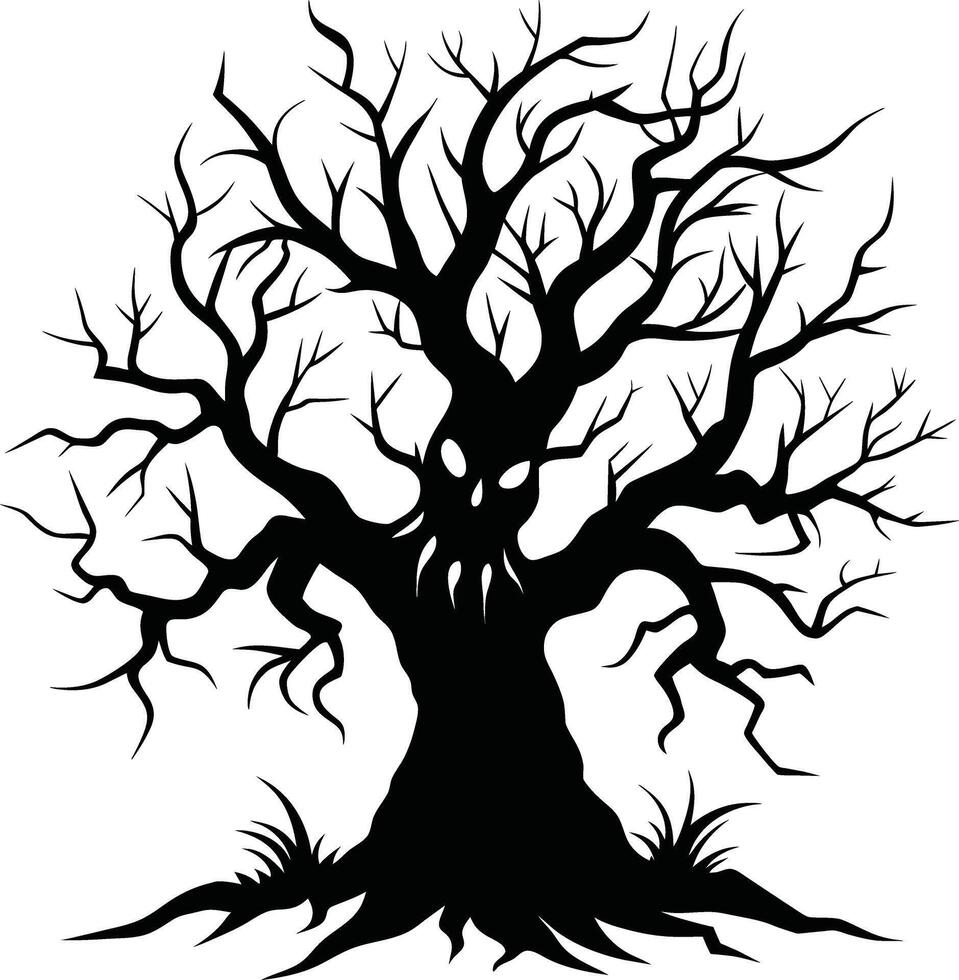 A haunting silhouette of a spooky tree vector