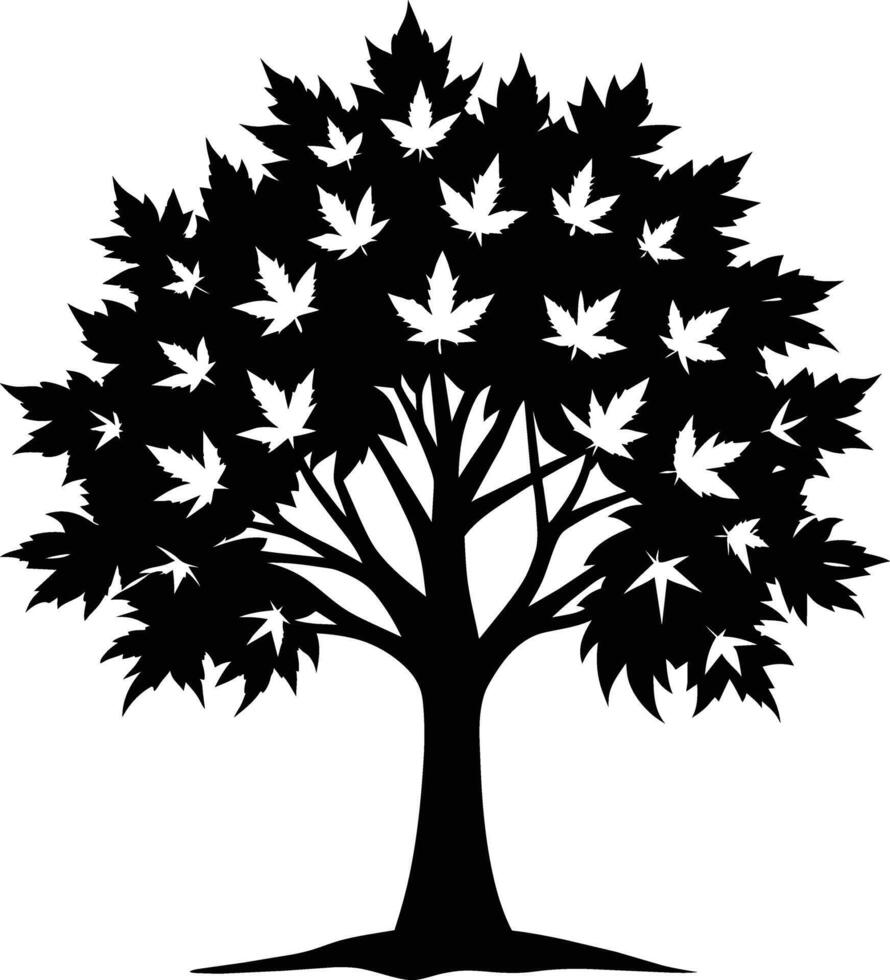 A black and white silhouette of a maple tree vector