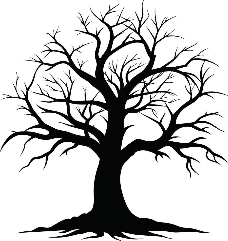 A black and white silhouette of a dead tree vector