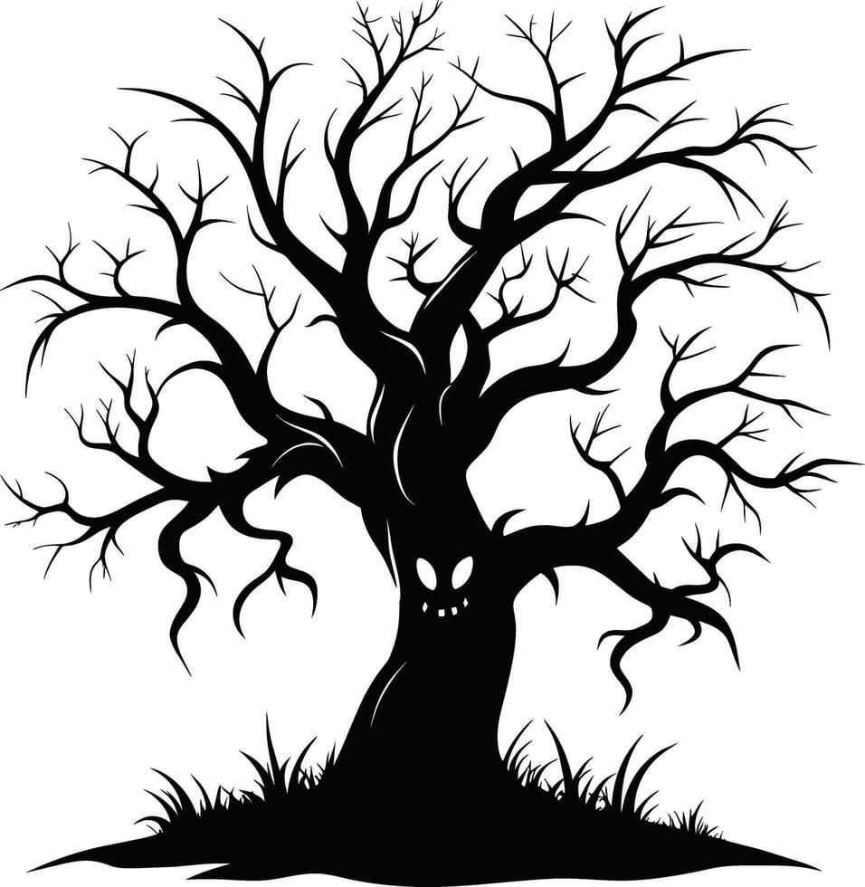 A haunting silhouette of a spooky tree vector