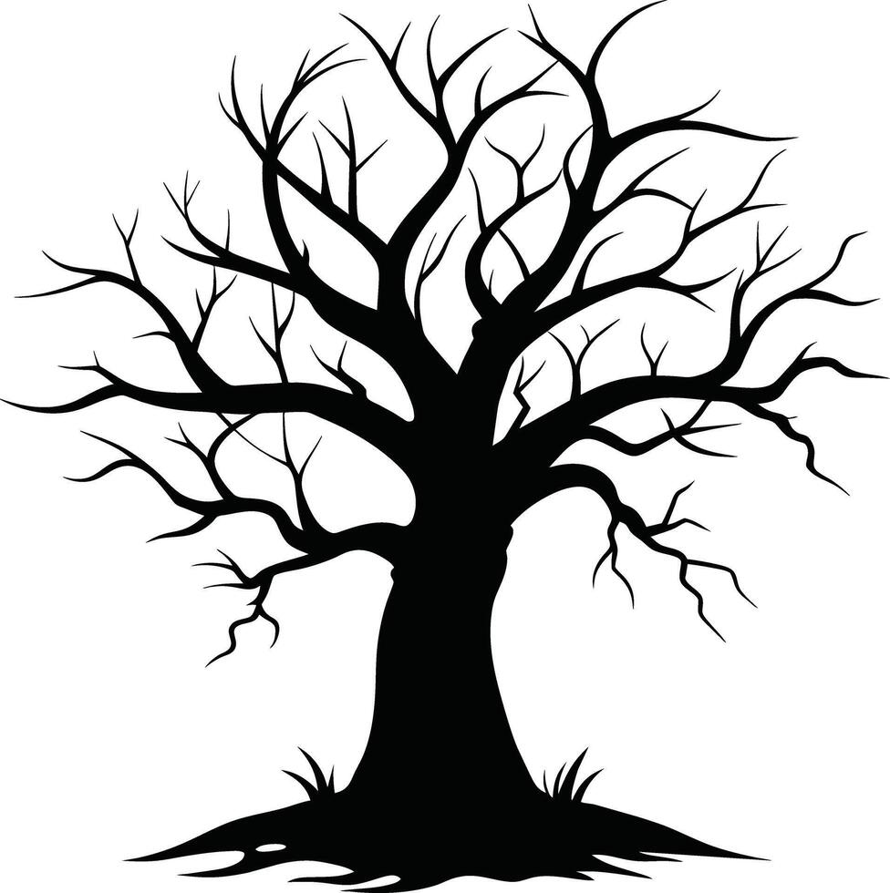 un negro y blanco silueta de un muerto árbol vector