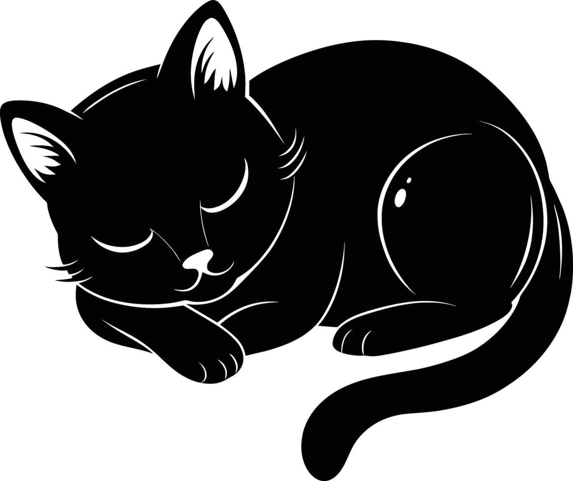 Silent serenity a graceful silhouette of a sleeping cat vector