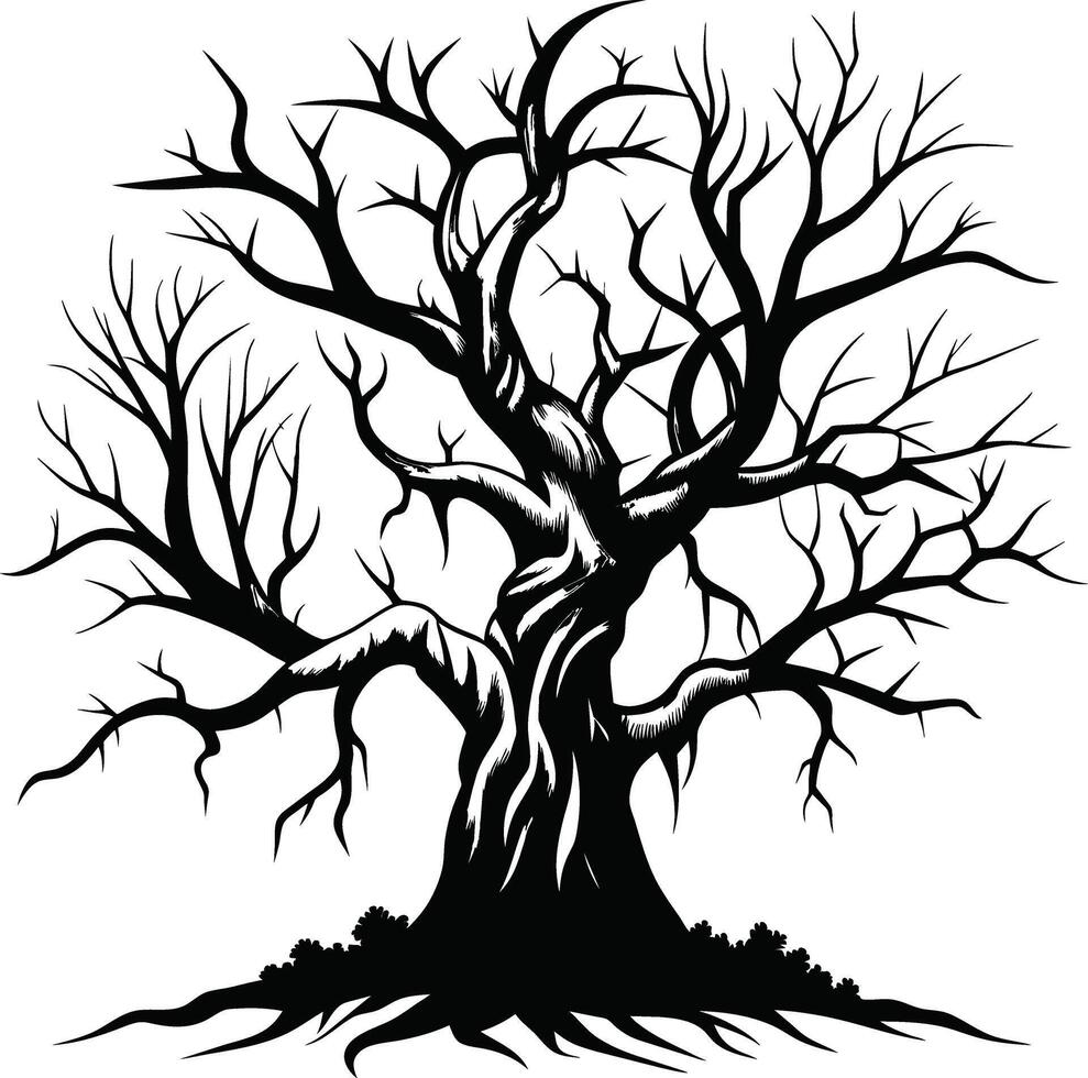 A haunting silhouette of a spooky tree vector