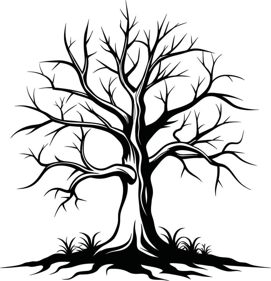 A black and white silhouette of a dead tree vector