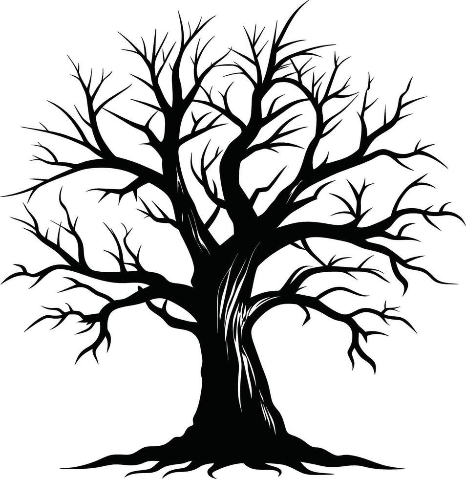 A black and white silhouette of a dead tree vector