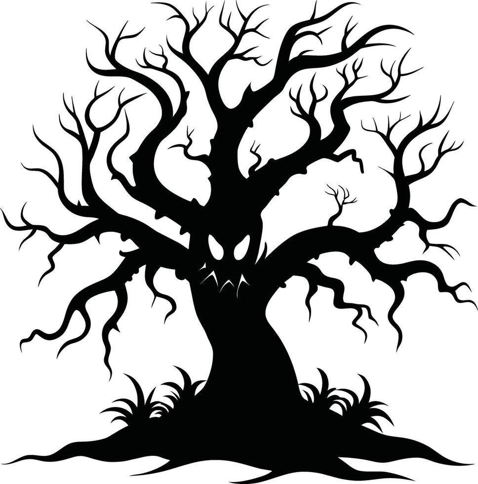 A haunting silhouette of a spooky tree vector