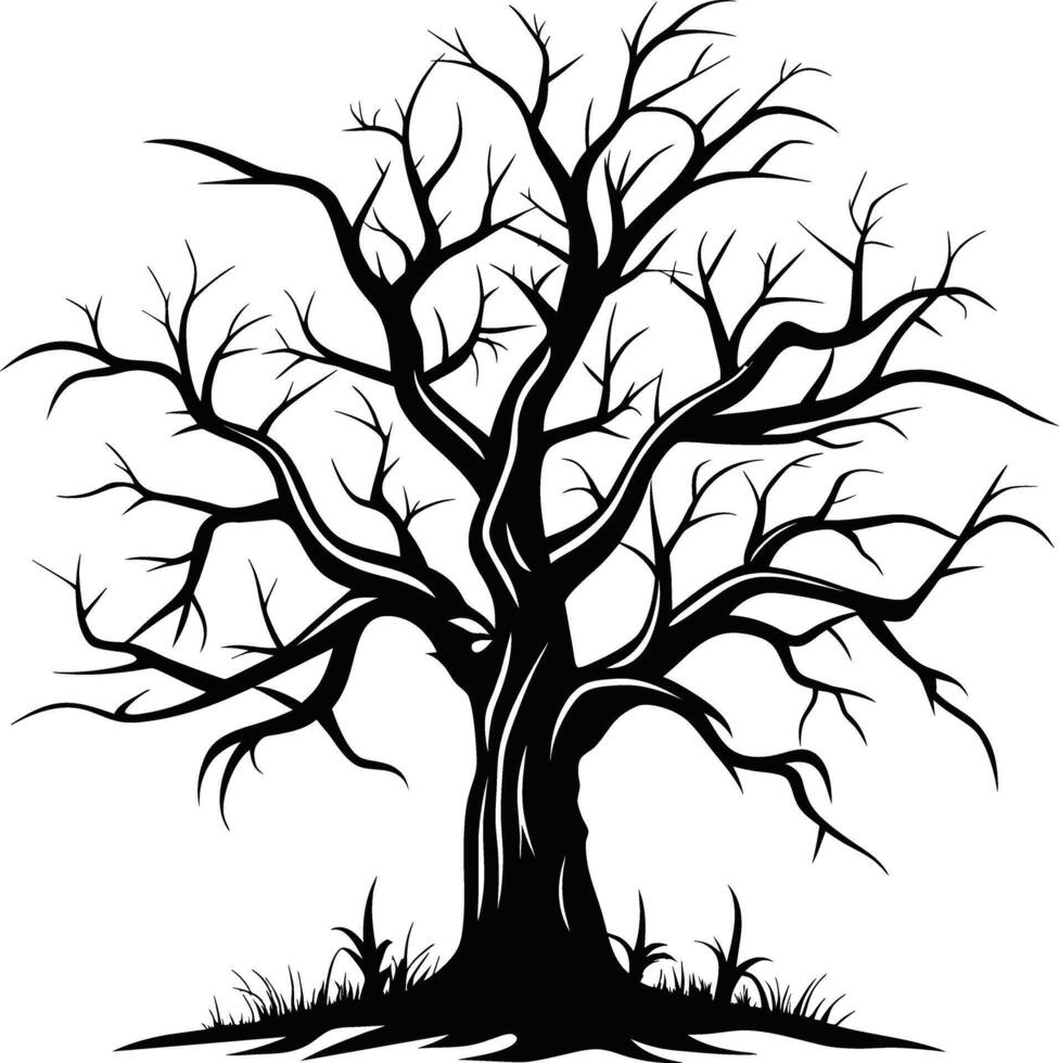 A black and white silhouette of a dead tree vector