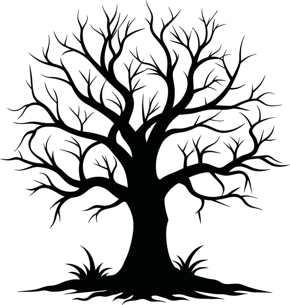 A black and white silhouette of a dead tree vector