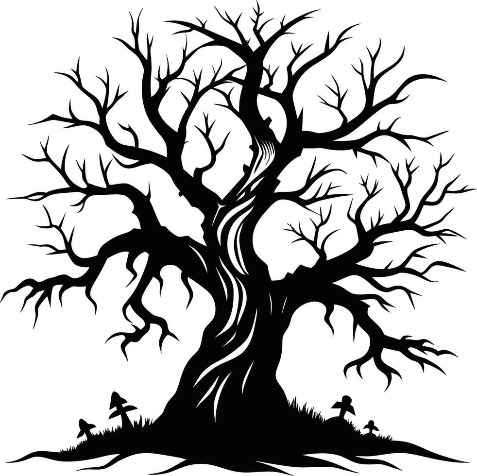 A haunting silhouette of a spooky tree vector