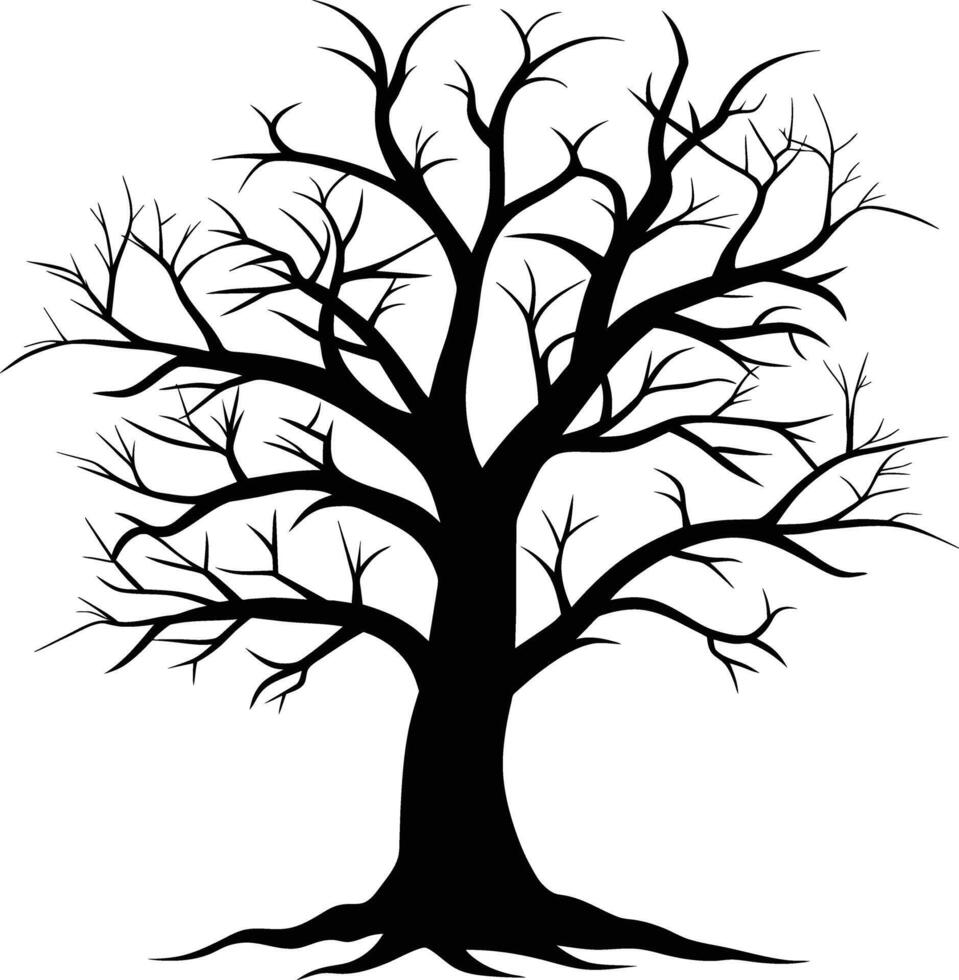 A black and white silhouette of a dead tree vector