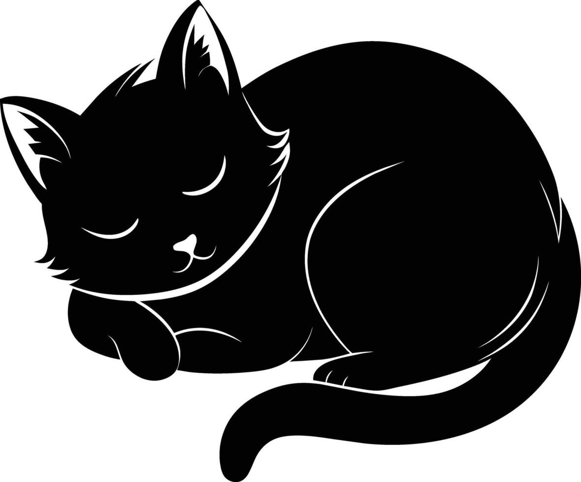 Silent serenity a graceful silhouette of a sleeping cat vector