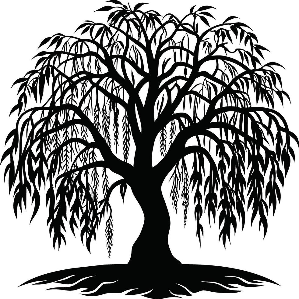 un negro y blanco silueta de un sauce árbol vector