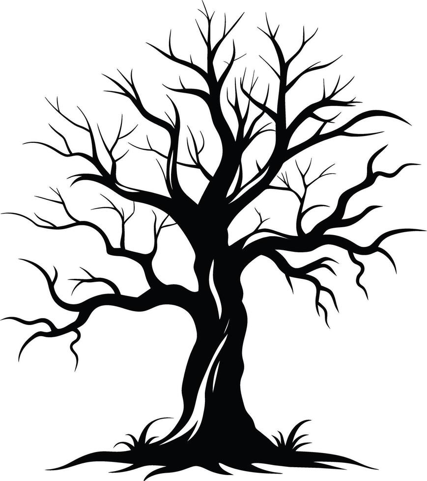 A black and white silhouette of a dead tree vector