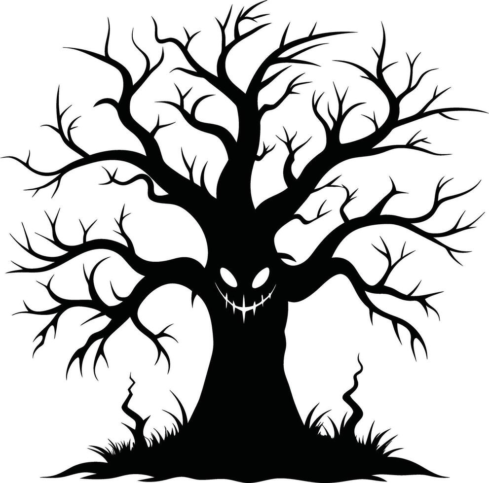 A haunting silhouette of a spooky tree vector