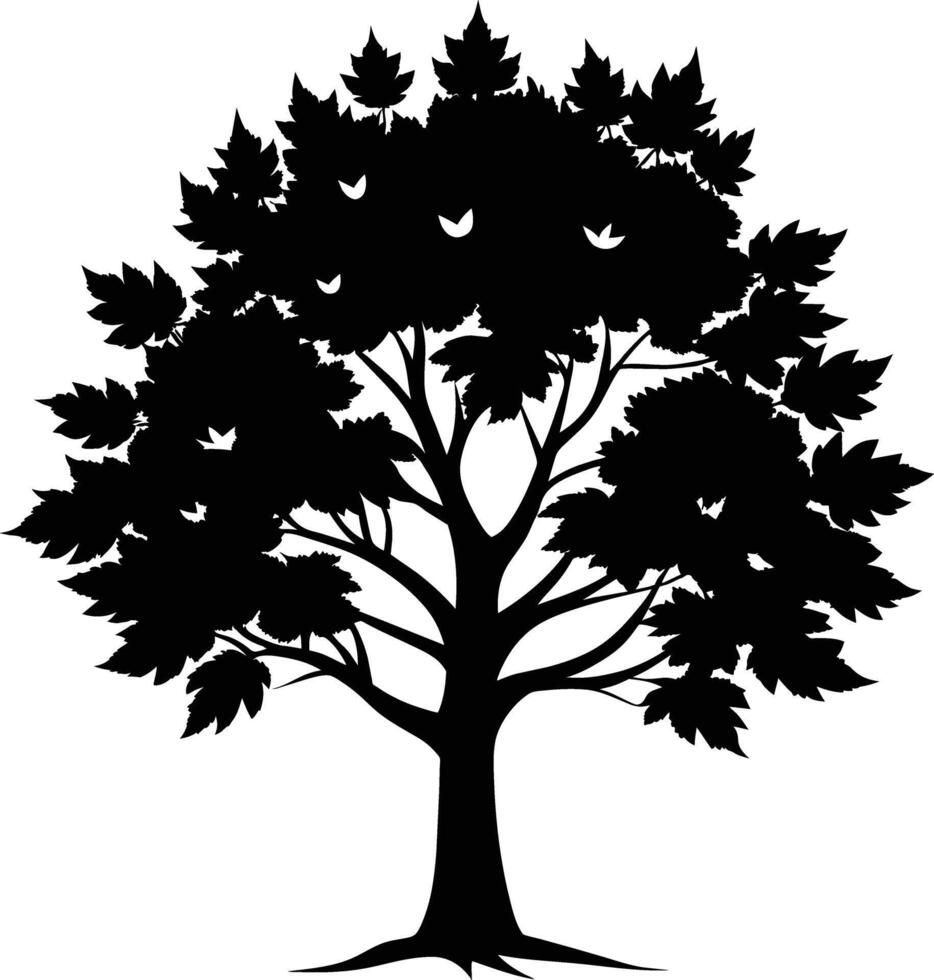 A black and white silhouette of a maple tree vector