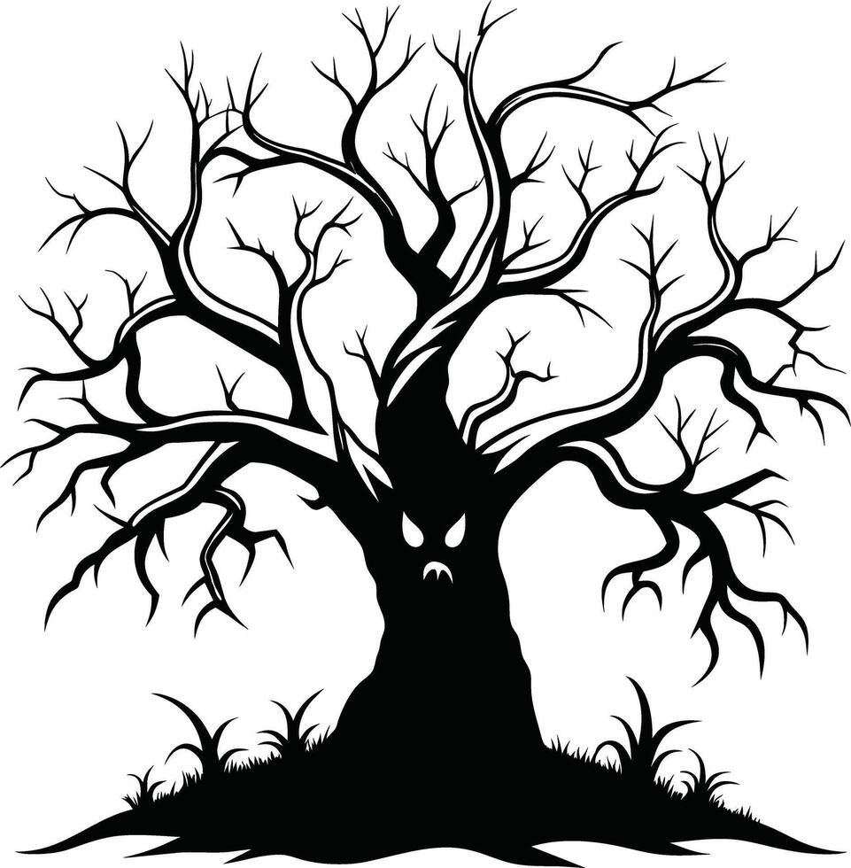A haunting silhouette of a spooky tree vector
