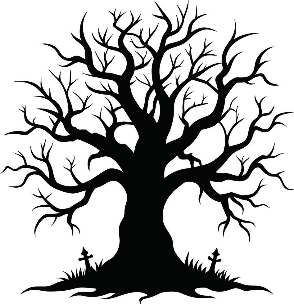 A haunting silhouette of a spooky tree vector