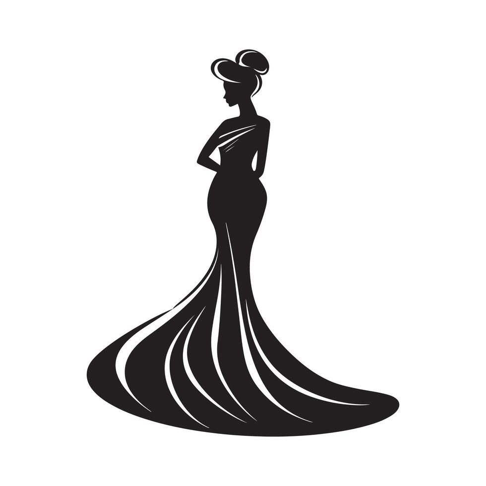 The black silhouette of a fashion model. Beautiful women isolated on a white background vector