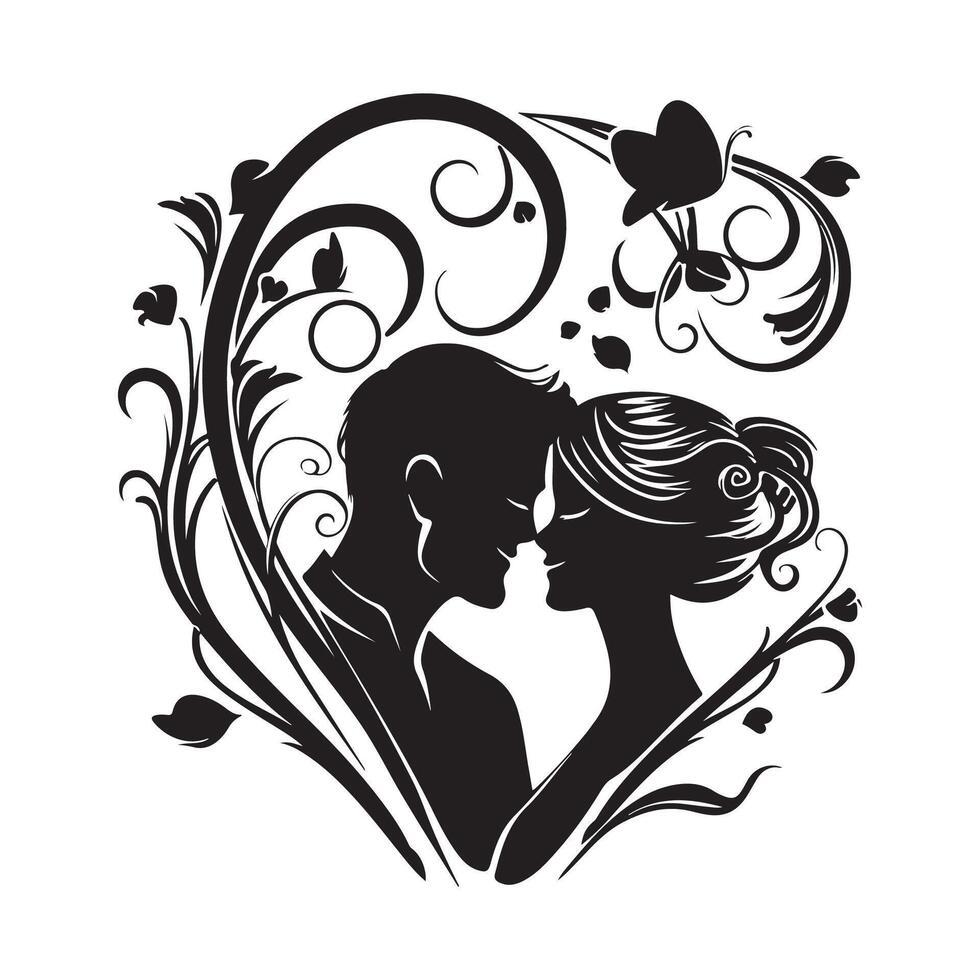 Wedding couple Logo, Silhouette, Design illustration isolated on white vector