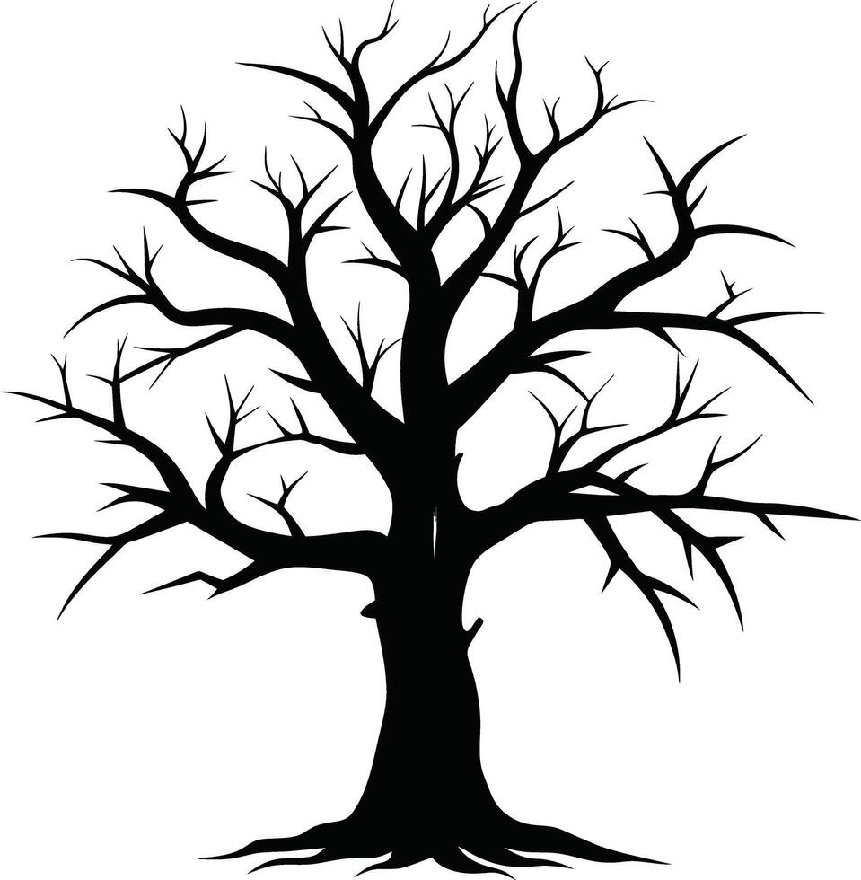 A black and white silhouette of a dead tree vector