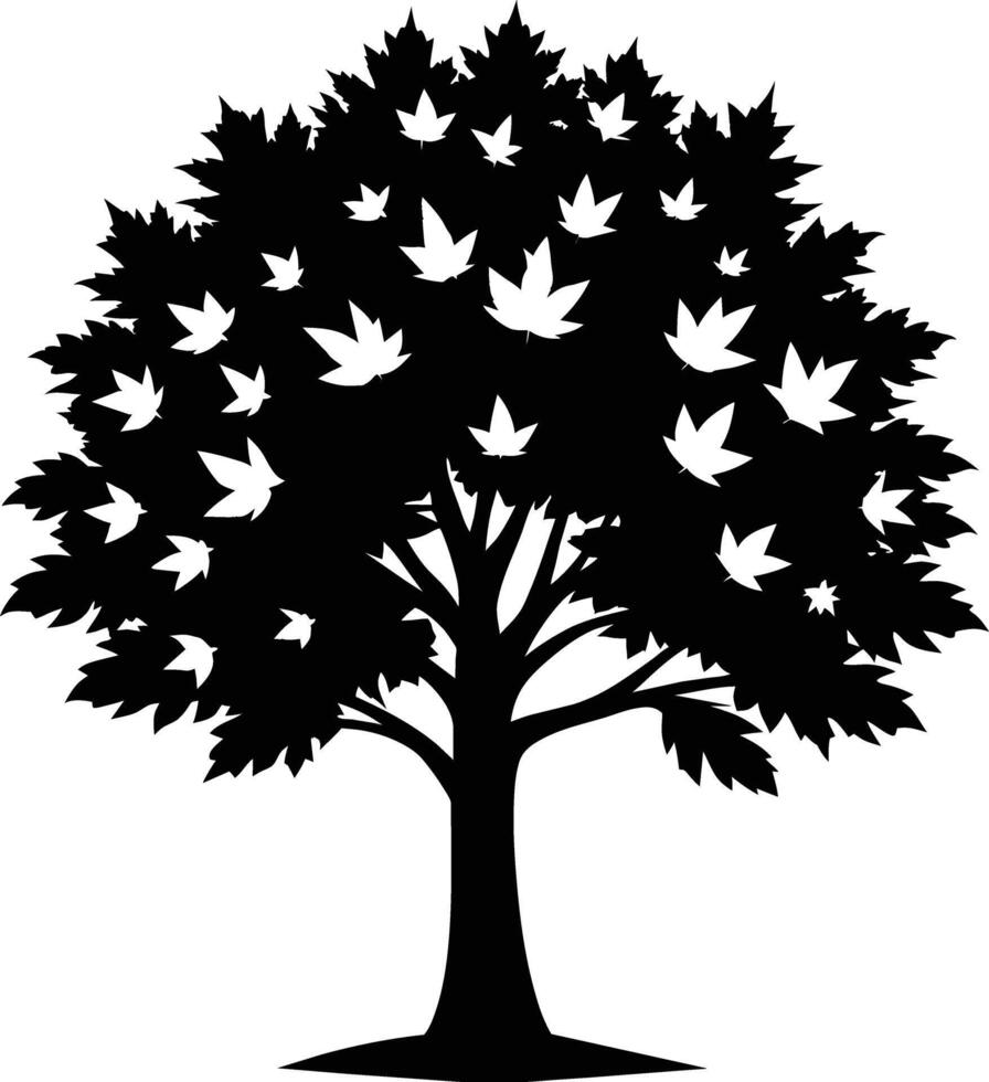 A black and white silhouette of a maple tree vector