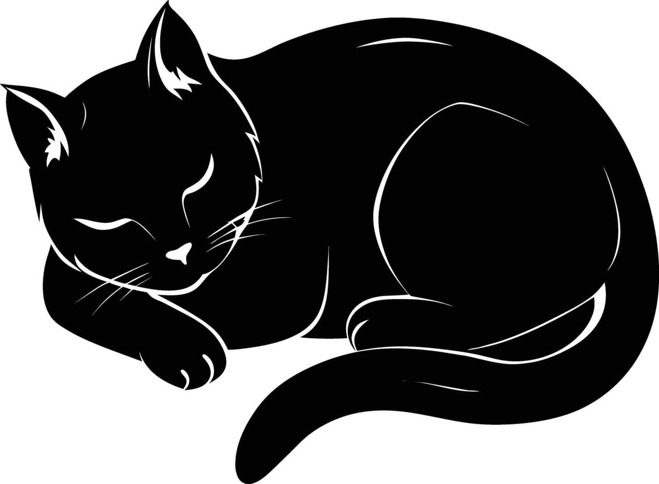 Silent serenity a graceful silhouette of a sleeping cat vector