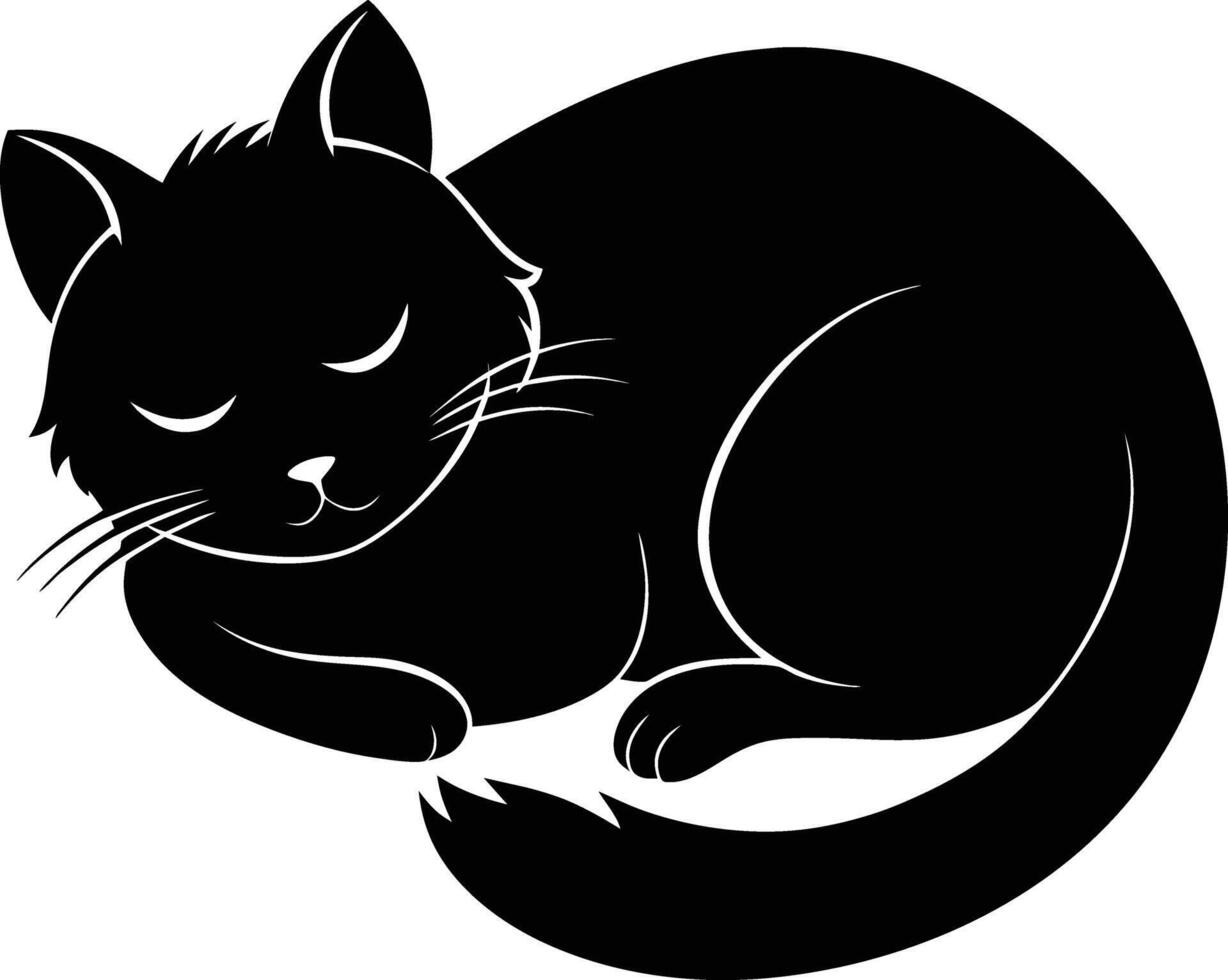 Silent serenity a graceful silhouette of a sleeping cat vector