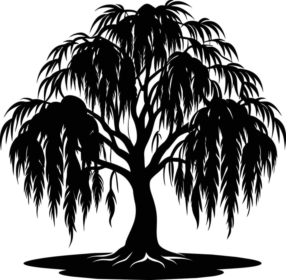 un negro y blanco silueta de un sauce árbol vector