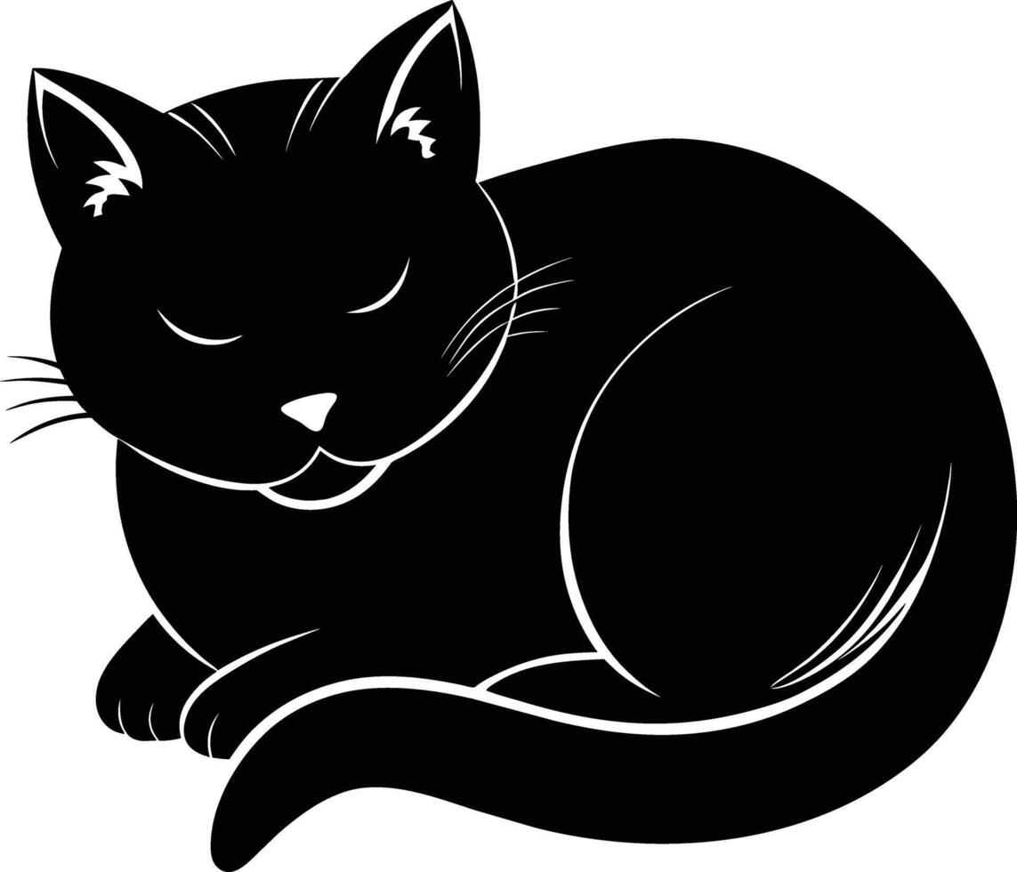 Silent serenity a graceful silhouette of a sleeping cat vector