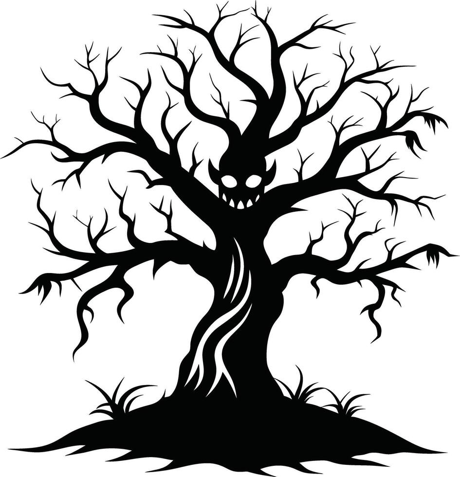 A haunting silhouette of a spooky tree vector
